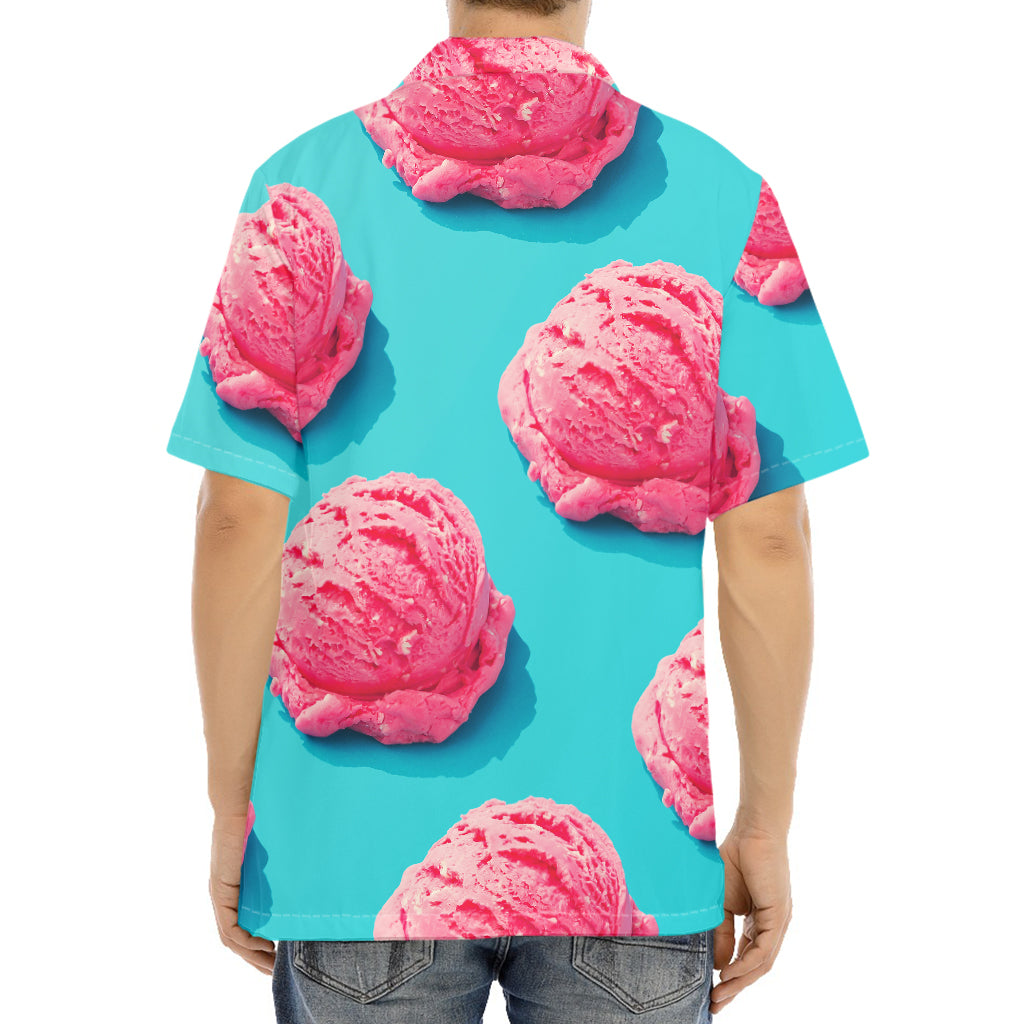Pink Strawberry Ice Cream Print Aloha Shirt