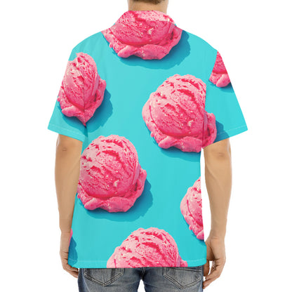 Pink Strawberry Ice Cream Print Aloha Shirt