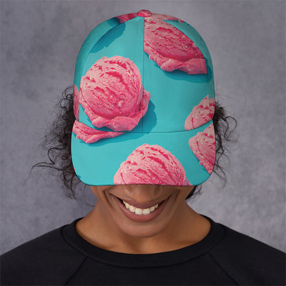 Pink Strawberry Ice Cream Print Baseball Cap