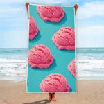 Pink Strawberry Ice Cream Print Beach Towel