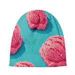 Pink Strawberry Ice Cream Print Beanie
