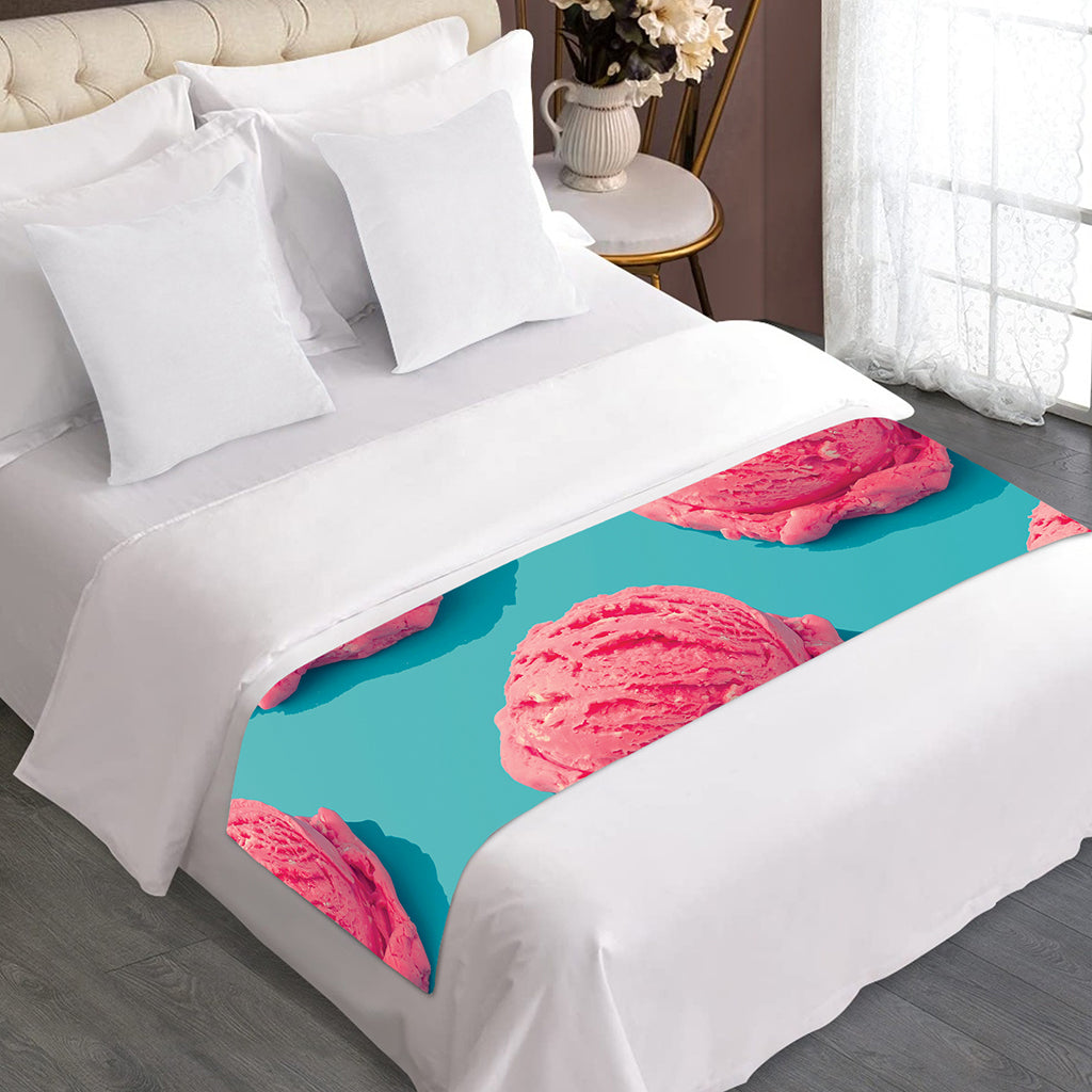 Pink Strawberry Ice Cream Print Bed Runner