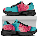 Pink Strawberry Ice Cream Print Black Chunky Shoes