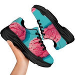 Pink Strawberry Ice Cream Print Black Chunky Shoes