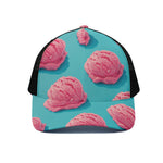 Pink Strawberry Ice Cream Print Black Mesh Trucker Cap