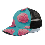 Pink Strawberry Ice Cream Print Black Mesh Trucker Cap