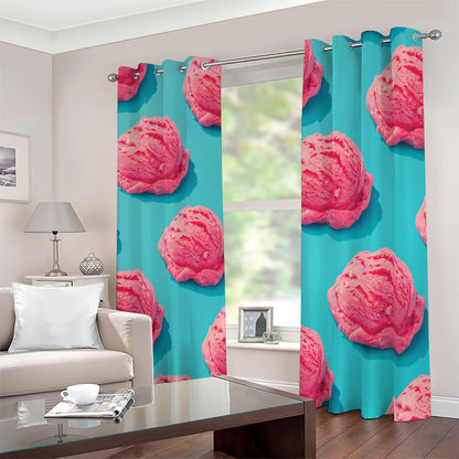 Pink Strawberry Ice Cream Print Blackout Grommet Curtains