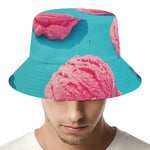 Pink Strawberry Ice Cream Print Bucket Hat