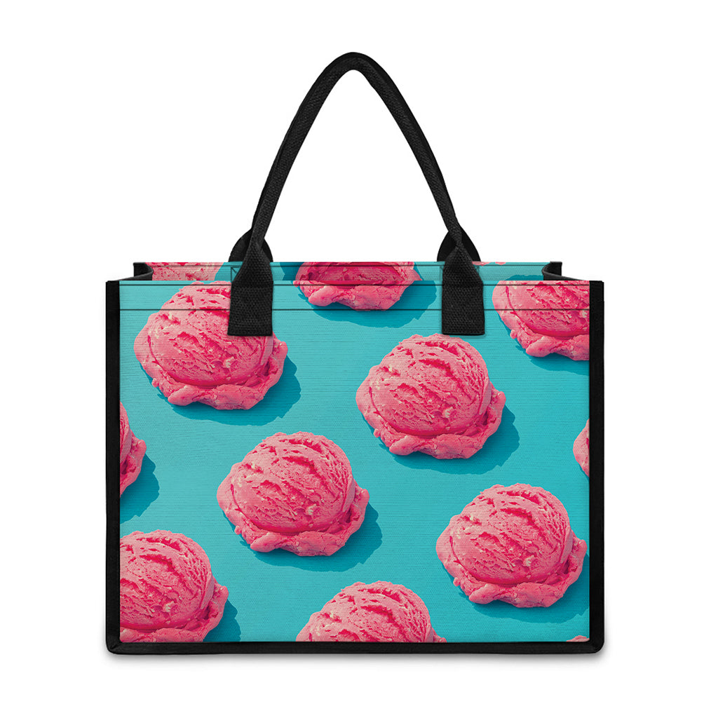 Pink Strawberry Ice Cream Print Canvas Tote Bag