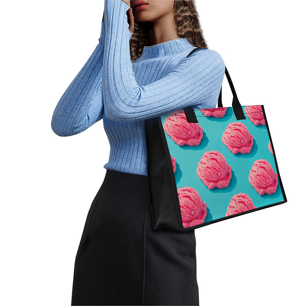 Pink Strawberry Ice Cream Print Canvas Tote Bag
