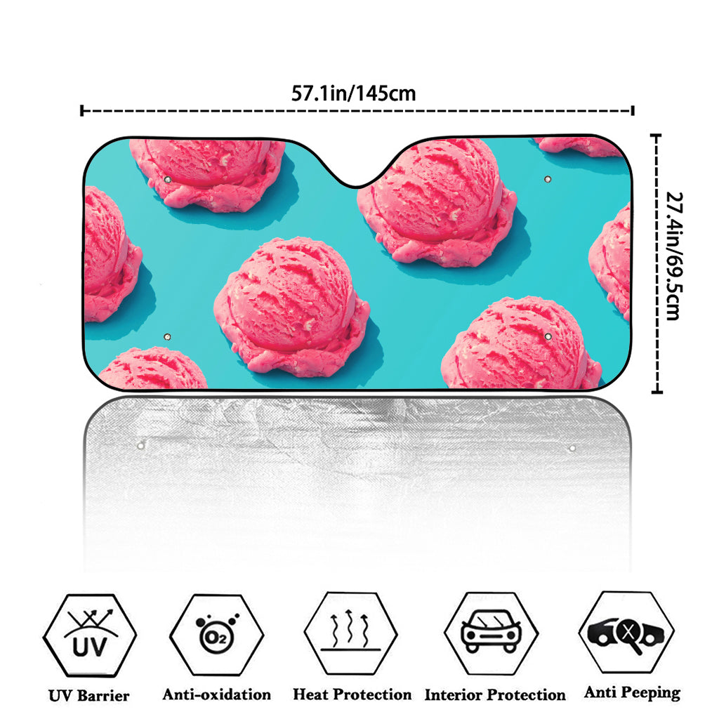 Pink Strawberry Ice Cream Print Car Windshield Sun Shade