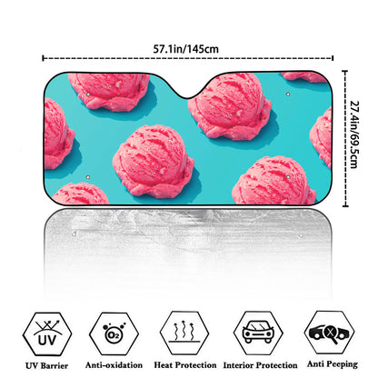Pink Strawberry Ice Cream Print Car Windshield Sun Shade