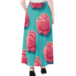 Pink Strawberry Ice Cream Print Chiffon Maxi Skirt