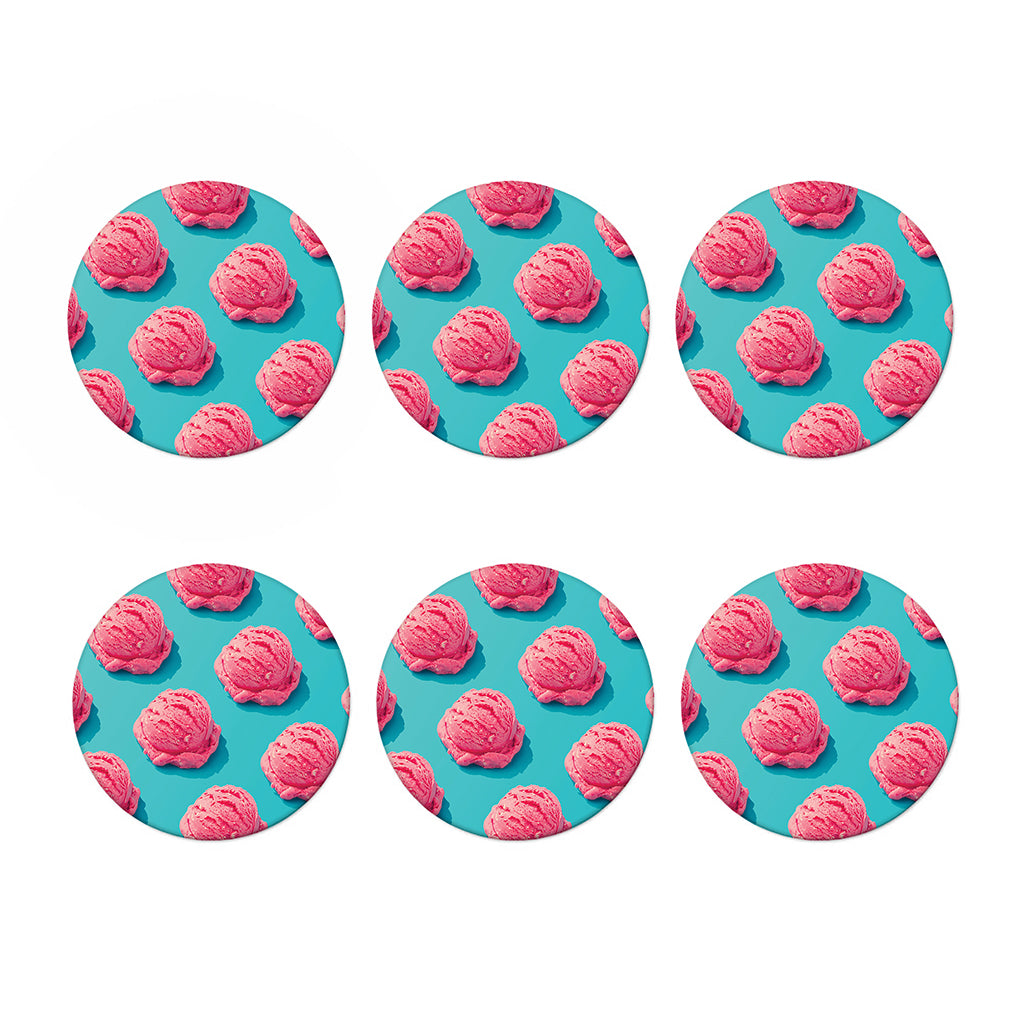 Pink Strawberry Ice Cream Print Coaster Set