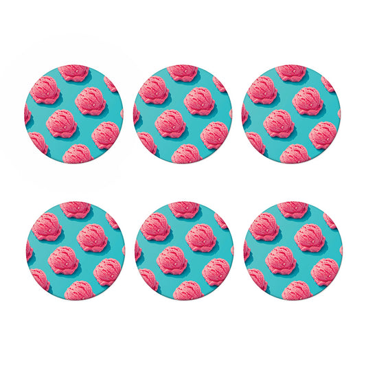 Pink Strawberry Ice Cream Print Coaster Set
