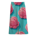 Pink Strawberry Ice Cream Print Cotton Front Slit Maxi Skirt