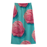 Pink Strawberry Ice Cream Print Cotton Front Slit Maxi Skirt