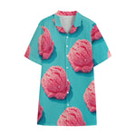 Pink Strawberry Ice Cream Print Cotton Hawaiian Shirt