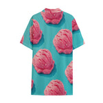 Pink Strawberry Ice Cream Print Cotton Hawaiian Shirt