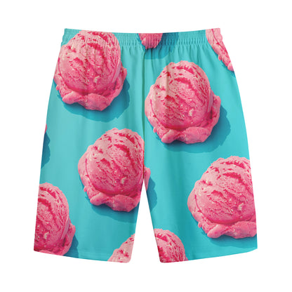 Pink Strawberry Ice Cream Print Cotton Shorts