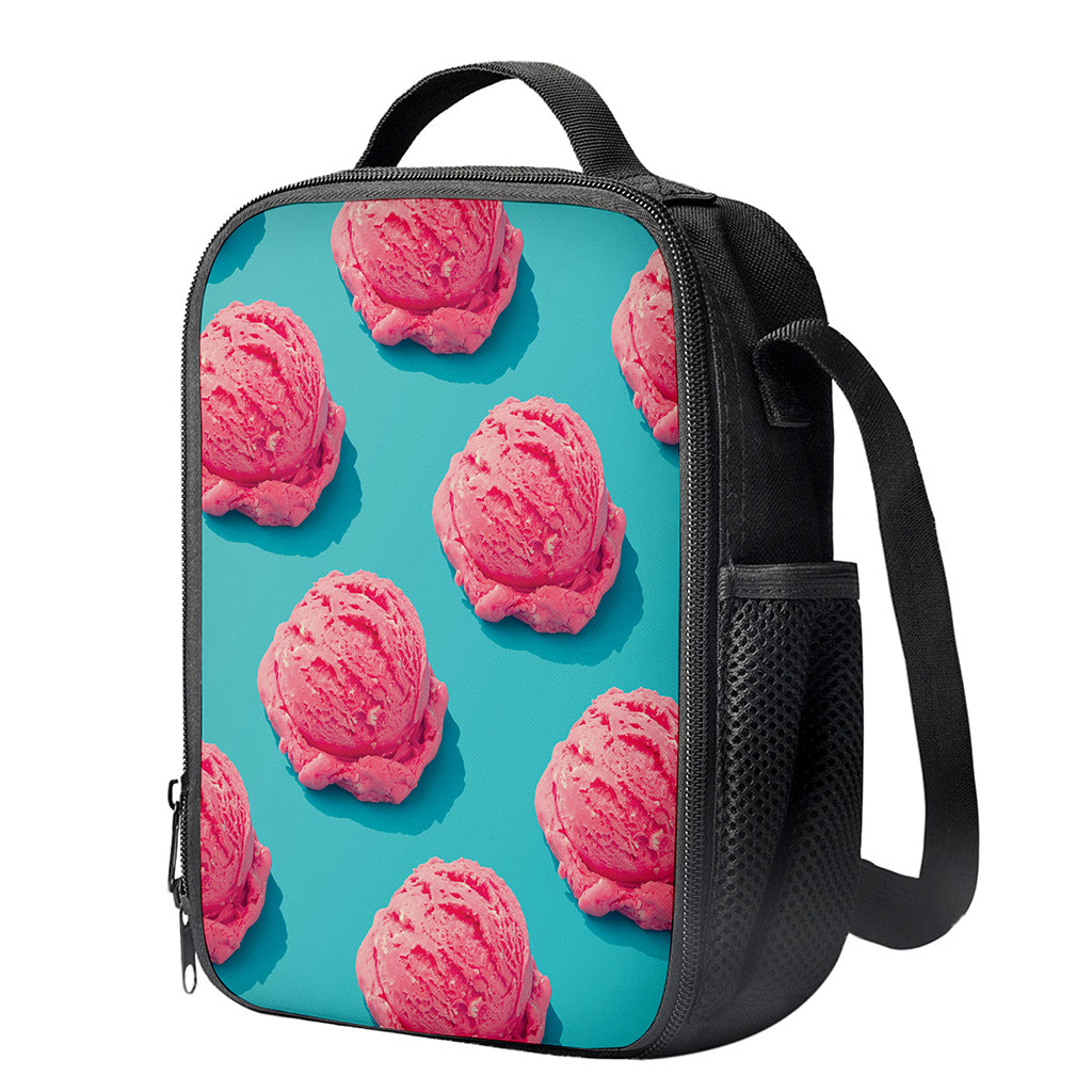 Pink Strawberry Ice Cream Print Crossbody Lunch Bag