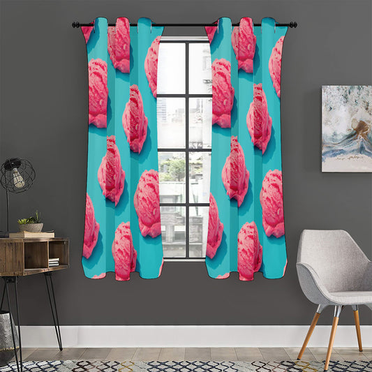 Pink Strawberry Ice Cream Print Curtain