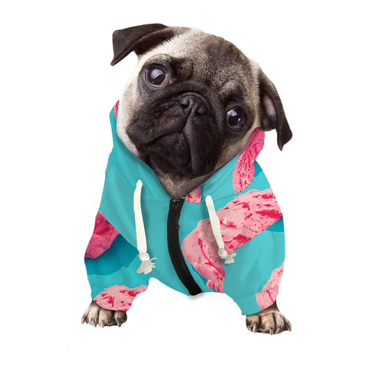 Pink Strawberry Ice Cream Print Dog Zip Up Hoodie