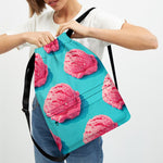 Pink Strawberry Ice Cream Print Drawstring Backpack