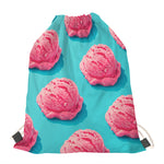 Pink Strawberry Ice Cream Print Drawstring Bag