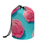 Pink Strawberry Ice Cream Print Drawstring Makeup Bag