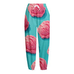 Pink Strawberry Ice Cream Print Fleece Lined Knit Pants