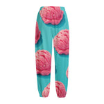 Pink Strawberry Ice Cream Print Fleece Lined Knit Pants