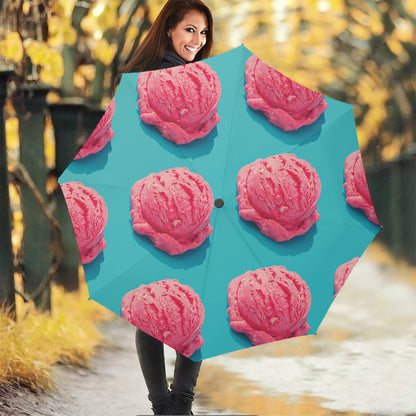 Pink Strawberry Ice Cream Print Foldable Umbrella