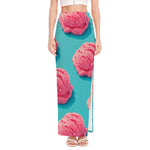 Pink Strawberry Ice Cream Print High Slit Maxi Skirt