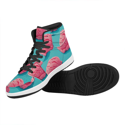 Pink Strawberry Ice Cream Print High Top Leather Sneakers