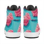 Pink Strawberry Ice Cream Print High Top Leather Sneakers