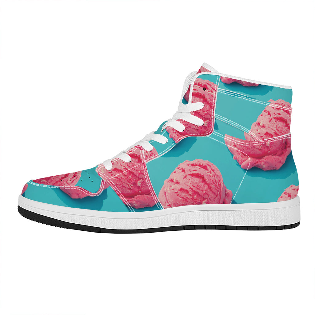 Pink Strawberry Ice Cream Print High Top Leather Sneakers