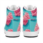 Pink Strawberry Ice Cream Print High Top Leather Sneakers