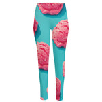 Pink Strawberry Ice Cream Print High-Waisted Pocket Leggings