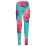 Pink Strawberry Ice Cream Print High-Waisted Pocket Leggings