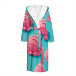 Pink Strawberry Ice Cream Print Hooded Bathrobe