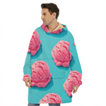 Pink Strawberry Ice Cream Print Hoodie Blanket