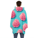 Pink Strawberry Ice Cream Print Hoodie Blanket