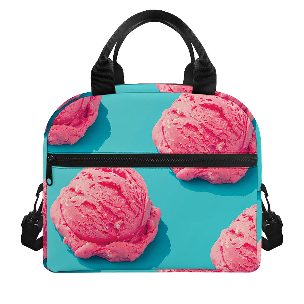 Pink Strawberry Ice Cream Print Insulated Lunch Bag