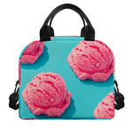 Pink Strawberry Ice Cream Print Insulated Lunch Bag