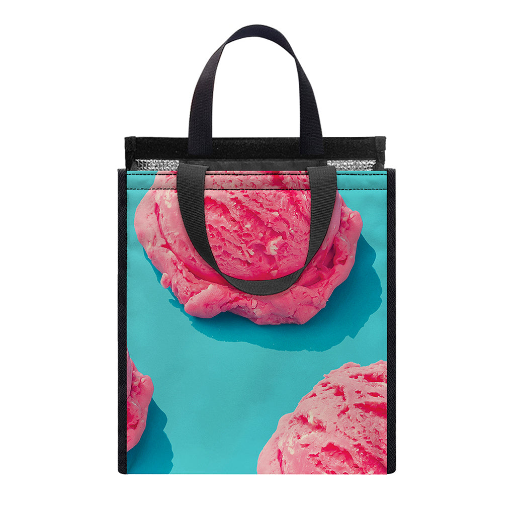 Pink Strawberry Ice Cream Print Insulated Lunch Tote