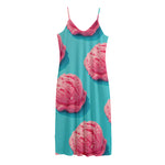 Pink Strawberry Ice Cream Print Jersey Midi Cami Dress