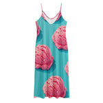 Pink Strawberry Ice Cream Print Jersey Midi Cami Dress