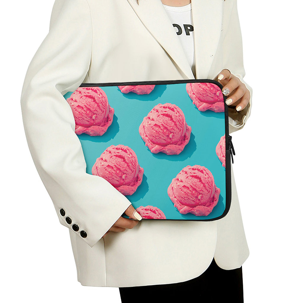 Pink Strawberry Ice Cream Print Laptop Sleeve