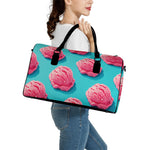 Pink Strawberry Ice Cream Print Leather Duffle Bag